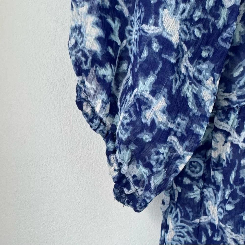 Abercrombie Kids Girl’s Blue Sheer Floral Smocked Blouse Boho Cottagecore Size M